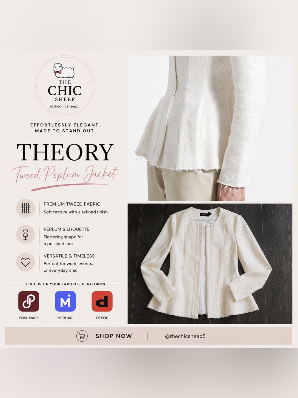 Theory Cream Peplum Tweed Jacket